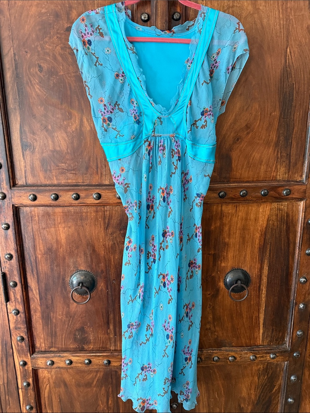 Source Unknown Turquoise Floral Midi Dress